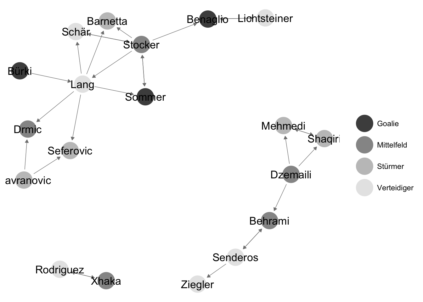 Friendship relations between members of the Swiss national soccer team