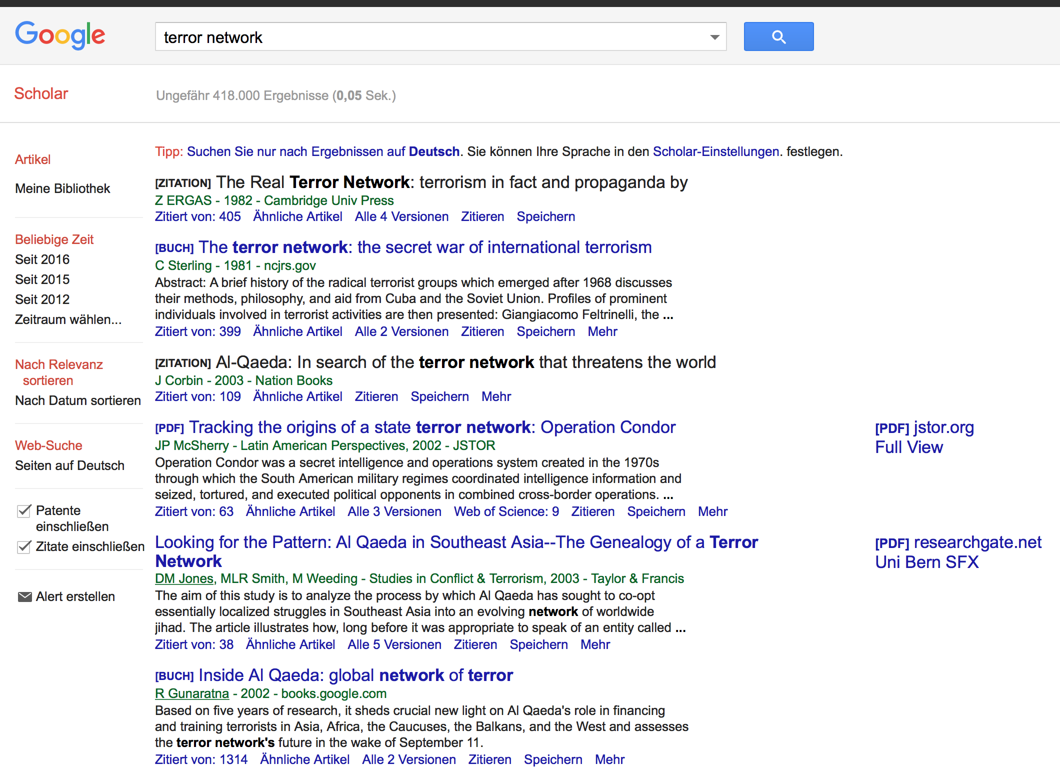 Google Scholar - Suchabfrage